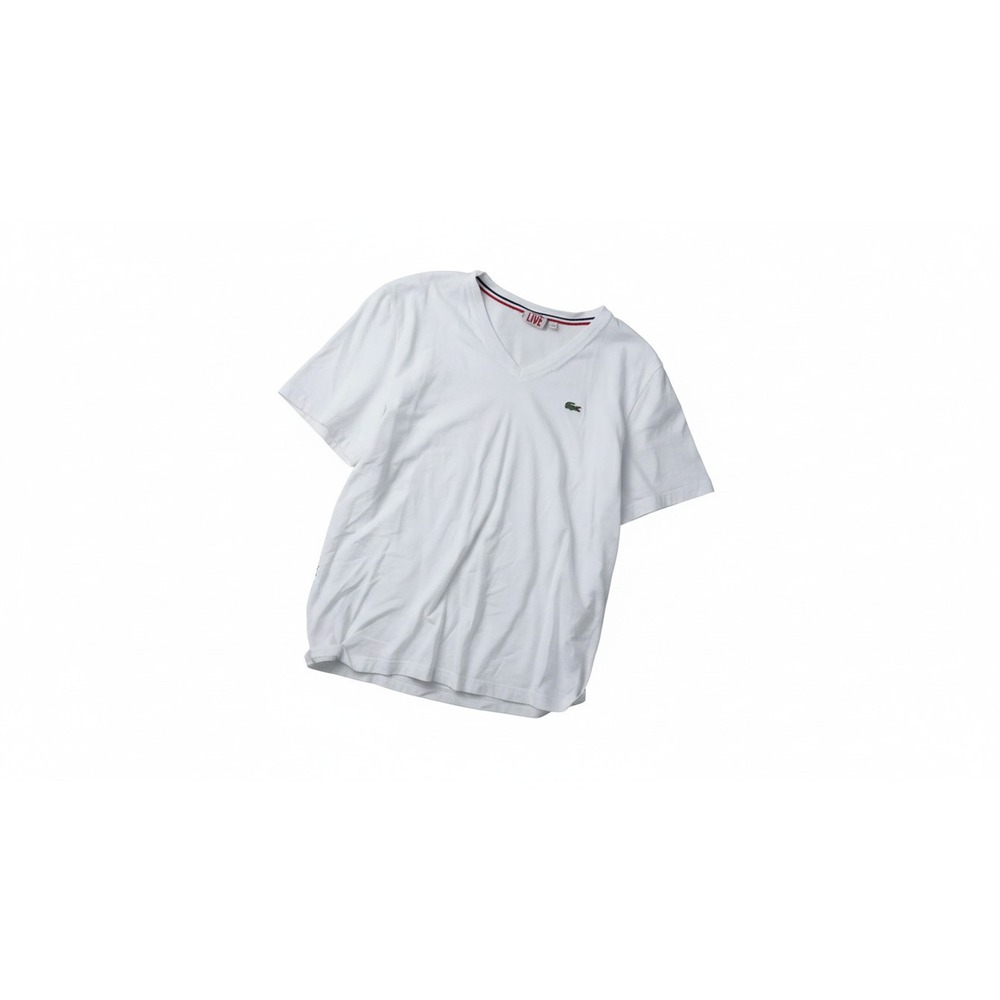 Lacoste L!VE V-Neck T-Shirt Mens 7 White Short Sleeve Logo Tee